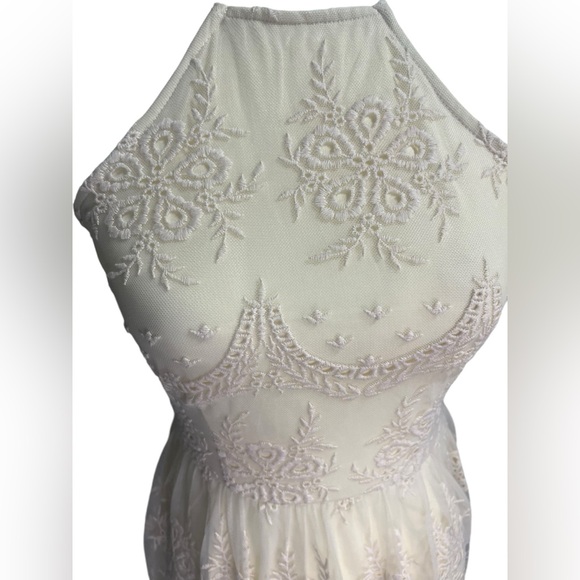 Ivory Embroidered Halter Lace Dress | Boho Summer Party | Size S - Picture 6 of 10